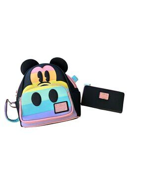 Disney Loungefly Mickey Mouse Rainbow Backpack & Wallet Set Pride